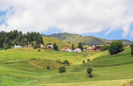 View in Morissen in the Swiss canton of Graubundenの写真素材