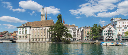Zurich, Switzerland - 30 July, 2015: view on the Limmat river and the Limmatquai quay. Zurich is the largest city in Switzerland, it is also the capital of the Canton of Zurich.のeditorial素材