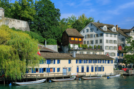 Zurich, the historic Schipfe quarter and the Limmat river.