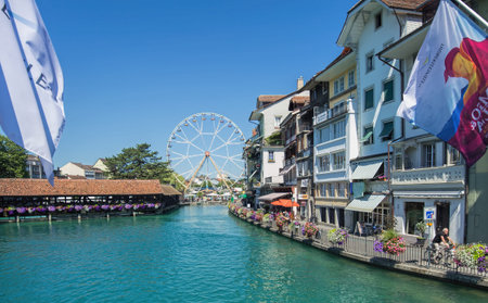 Thun, Switzerland - 21 July, 2015: view in the old town. Thun is a city and municipality in the...