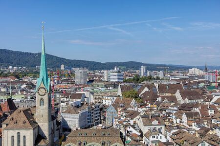 Zurich, Switzerland - 31 August, 2015: view from the tower of the Grossmunster cathedral. Zurich is the largest city in Switzerland and the capital of the canton of Zurich.のeditorial素材