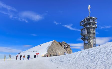 Mt. Titlis, Switzerland - 12 October, 2015: view on the top of the mountain. Titlis also Mount Titlis is a mountain of the Uri Alps, located on the border between the cantons of Obwalden and Berne. At 3,238 metres above sea level, it is the highest summitのeditorial素材