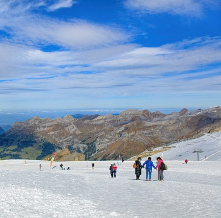 Mt. Titlis, Switzerland - 12 October, 2015: view on the top of the mountain. Titlis also Mount Titlis is a mountain of the Uri Alps, located on the border between the cantons of Obwalden and Berne. At 3,238 metres above sea level, it is the highest summitのeditorial素材