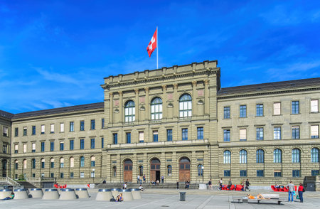 Zurich, Switzerland - 12 April, 2015: facade of the Swiss Federal Institute of Technology building....