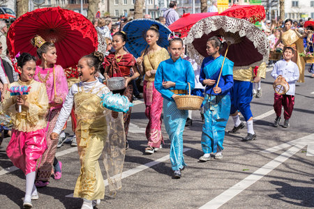 Zurich, Switzerland - 12 April, 2015: people representing Thailand during the parade devoted to the...