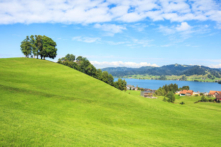View in Einsiedeln in the very beginning of autumn. Einsiedeln is a town in the Swiss canton of Schwyz.の写真素材