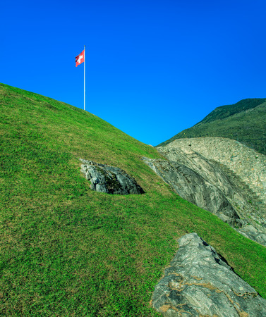 View inside the Castelgrande fortress in Bellinzona, Switzerland. The fortress is a UNESCO World Heritage Site and also belongs to the Swiss Inventory of Cultural Property of National and Regional Significance. The city of Bellinzona is the capital of theのeditorial素材