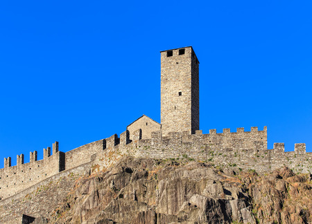 Part of Castelgrande fortress in Bellinzona, Switzerland. The fortress is a UNESCO World Heritage Site and also belongs to the Swiss Inventory of Cultural Property of National and Regional Significance. The city of Bellinzona is the capital of the Swiss cのeditorial素材