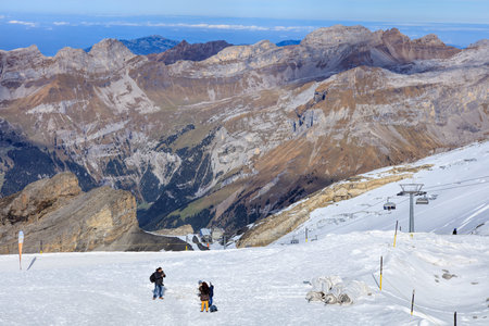 Mt. Titlis, Switzerland - 12 October, 2015: view on the top of the mountain. Titlis (also Mount Titlis) is a mountain of the Uri Alps, located on the border between the cantons of Obwalden and Bern.のeditorial素材