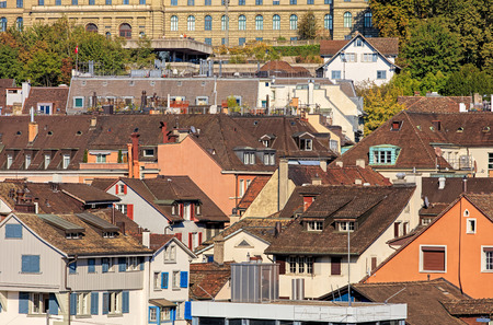 Zurich, Switzerland - 25 September, 2016: view on the city's old town from the Lindenhof park. Zurich is the largest city in Switzerland and the capital of the Swiss canton of Zurich.のeditorial素材