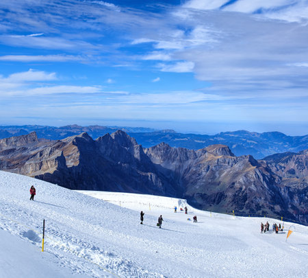 Mt. Titlis, Switzerland - 12 October, 2015: view on the top of the mountain. Mount Titlis is a...