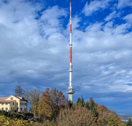 Zurich, Switzerland - 3 November, 2014: telecommunication tower on Mt. Uetliberg. The Uetliberg is a mountain rising to 869m and offering a panoramic view on the entire city of Zurich and Lake Zurich.のeditorial素材