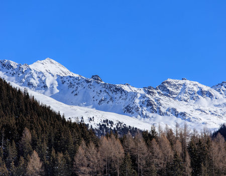Alps, view from the town of Davos in the Swiss canton of Graubunden at the end of January.の写真素材