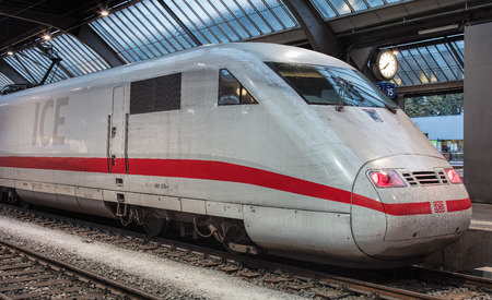 Zurich, Switzerland - 9 October, 2016: a locomotive of a train from Germany at a platform of the Zurich main railway station. Zurich main railway station (German: Zurich Hauptbahnhof or Zurich HB) is the largest railway station in Switzerland and one of tのeditorial素材