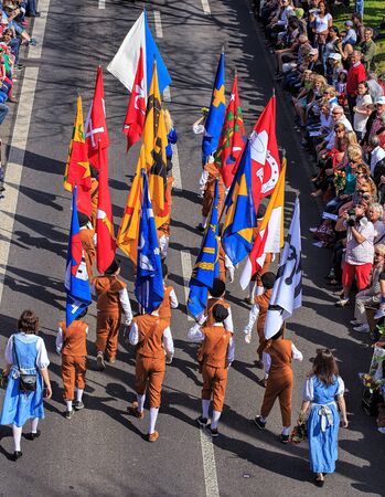 Zurich, Switzerland - 13 April, 2015: participants of the Sechselauten parade passing along Uraniastrasse street. The Sechselauten is a traditional spring holiday in the city of Zurich.のeditorial素材