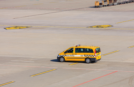 Kloten, Switzerland - 28 March, 2017: a Ramp Safety car in the Zurich Airport. The Zurich Airport, also known as the Kloten Airport, is the largest airport in Switzerland.のeditorial素材