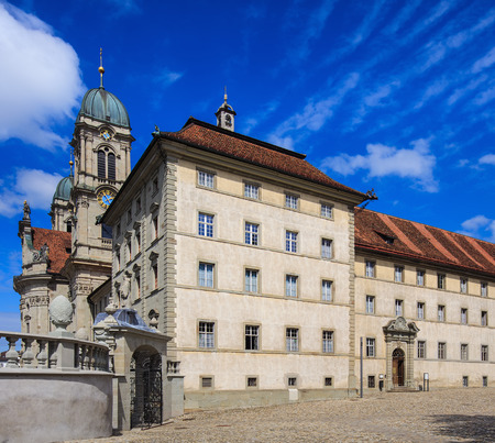 Partial view of the building of the Benedictine Abbey in the town of Einsiedeln in the Swiss canton of Schwyz.の写真素材