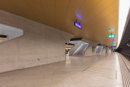 Zurich, Switzerland - 9 October, 2016: a platform in the underground part of the Zurich main railway...