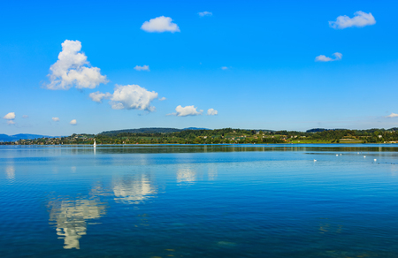 Lake Zurich in Switzerland, view from the town of Rapperswil in the Swiss canton of St. Gallen.の写真素材