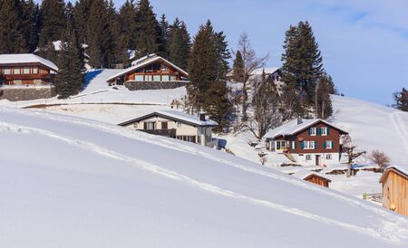 Stoos, Switzerland - 24 January, 2017: wintertime view in the village of Stoos. Stoos is a ski resort village located in the Swiss canton of Schwyz.のeditorial素材