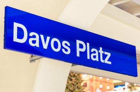 Davos, Switzerland - 26 January, 2017: a sign on the platform of the Davos Platz railway station in the town of Davos. Davos is a town in the Swiss canton of Graubunden, known for the World Economic Forum (WEF) taking place there annually.のeditorial素材