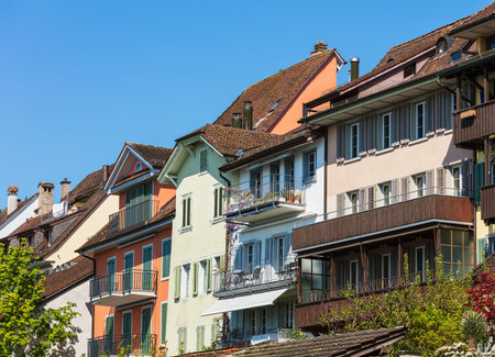 Buildings of the historic part of the city of Zug in Switzerland. The city of Zug is the capital of...