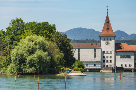 Aarau, Switzerland - 7 July, 2016: hydroelectric power plant on the Aare river in the town of Aarau....