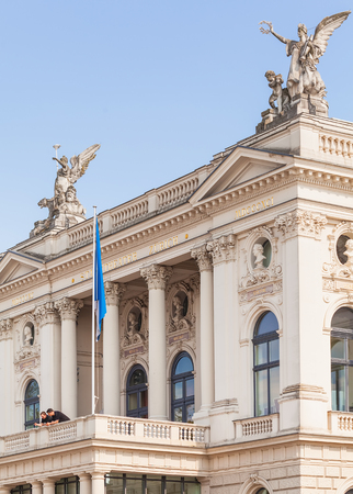 Zurich, Switzerland - 24 April, 2014: partial view of the Zurich Opera House building. Zurich Opera House (German: Opernhaus Zurich) has been the home of the Zurich Opera since 1891, it also houses the Bernhard-Theater Zurich and Zurich Ballet.のeditorial素材