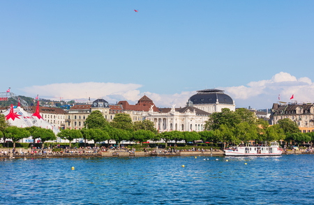 Zurich, Switzerland - May 11, 2018: embankment of Lake Zurich in the city of Zurich, venue of the Circus Knie, building of the Zurich Opera House. Zurich is the largest city in Switzerland and the capital of the Swiss canton of Zurich.のeditorial素材