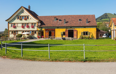 Appenzell, Switzerland - September 20, 2018: view in the town of Appenzell. Appenzell is the capital of the Swiss canton of Appenzell Innerrhoden, known for its ornamented buildings.のeditorial素材