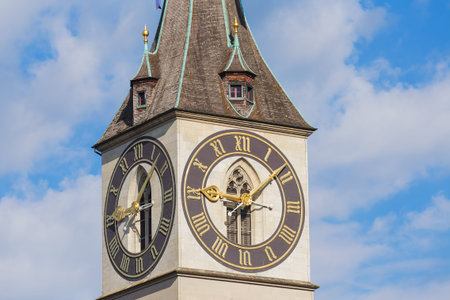 Clock on the tower of the St. Peter Church in the city of Zurich, Switzerland - one of well known...