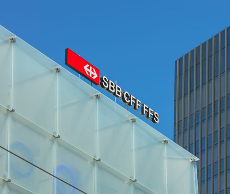 St. Gallen, Switzerland - September 19, 2018: the sign of the Swiss Federal Railways on the top of the building of the St. Gallen railway station. The Swiss Federal Railways (German: Schweizerische Bundesbahnen or SBB) is the national railway company of Sのeditorial素材