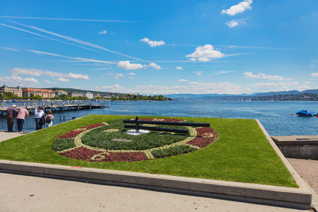 Zurich, Switzerland - May 31, 2019: Lake Zurich, summits of the Alps in the background, view from the city of Zurich. Lake Zurich is a lake in Switzerland, extending southeast of the city of Zurich, which is the largest city of the country and the capitalのeditorial素材
