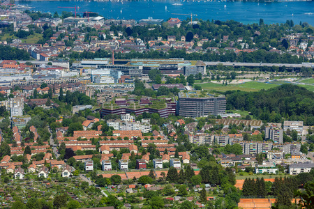 Zurich, Switzerland - June 5, 2019: the city of Zurich as seen from Mt. Uetliberg. The Uetliberg is a mountain rising to 870 m and offering a panoramic view of the entire city of Zurich, which is the largest city in Switzerland and the capital of the Swisのeditorial素材