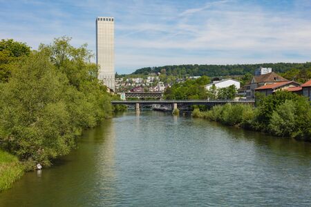 Zurich, Switzerland - May 27, 2019: view along the Limmat river in the city of Zurich. Zurich is the largest city in Switzerland and the capital of the Swiss canton of Zurich.のeditorial素材