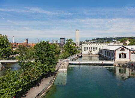 Zurich, Switzerland - May 27, 2019: view along the Limmat river in the city of Zurich. Zurich is the largest city in Switzerland and the capital of the Swiss canton of Zurich.のeditorial素材