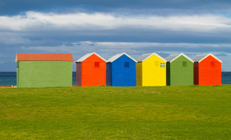 Bathing huts in a coastal garden, Cape Town, South Africaのeditorial素材
