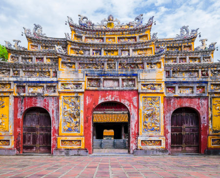 Colorful imperial city gate, Hue, Vietnamのeditorial素材