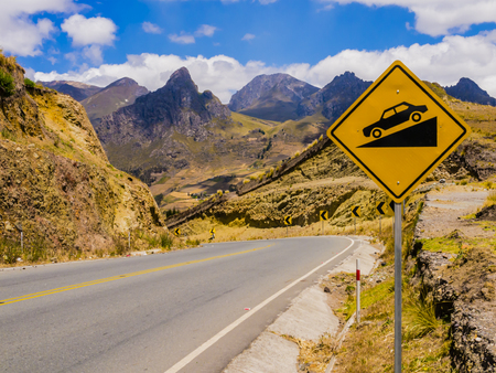 Ecuador, panoramic winding road through the andean landscape of Toachi river canyonの写真素材