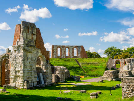 Ancient ruins of the roman amphitheater of Gubbio, Umbria region, central Italyの写真素材