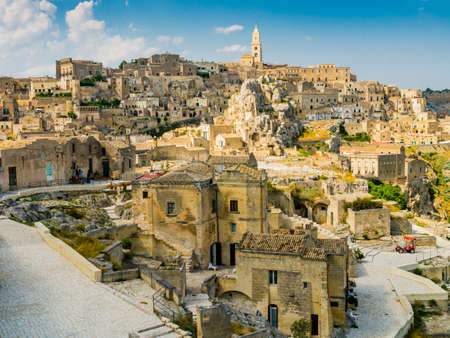 Suggestive view of the ancient town of Matera and its cobblestone alleys, Basilicata region, southern Italyの写真素材