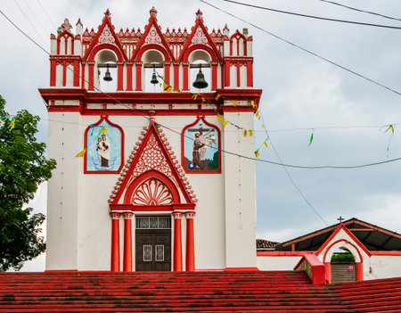 Stunning view of Calvary Temple, colonial church in Chiapa de Corzo, Chiapas, Mexicoの写真素材