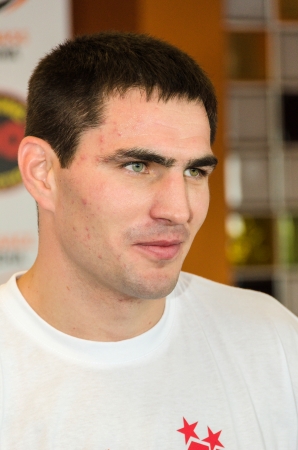 DONETSK,UKRAINE-AUGUST 22: Ukrainian boxer Stanislav  Kashtanov at the end of an open training session on Pro Boxing Show XIV,  AUGUST 22, 2013 in Donetsk, Ukraine.のeditorial素材