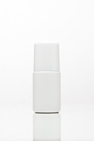 close-up of a white unbranded flacon on white background. cosmetic mock up. branding identity mockup concept.の写真素材
