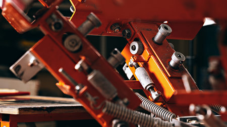 selective focus photo of print screening apparatus. serigraphy production. printing images on t-shirts by silkscreen method in a design studioの写真素材