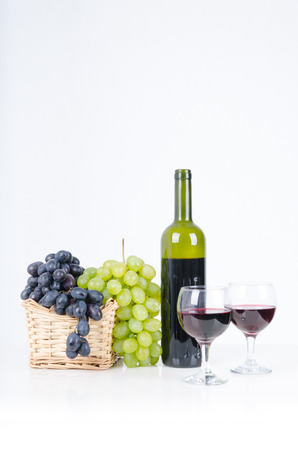 Bottle of wine and grapesの写真素材