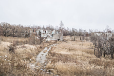 Old destroyed an abandoned multi-storey building in a military town where nobody lives