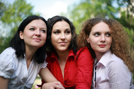 Portrait of friends outdoors in the summer togetherの写真素材