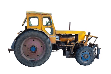 old tractor, isolated on white backgroundの写真素材