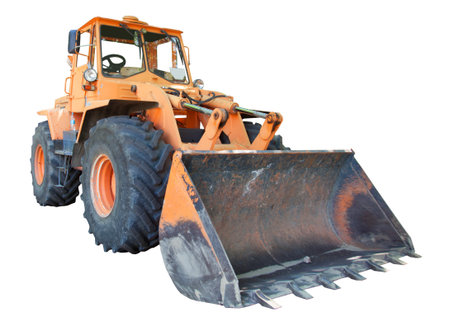 bulldozer with bucket, isolated on white background